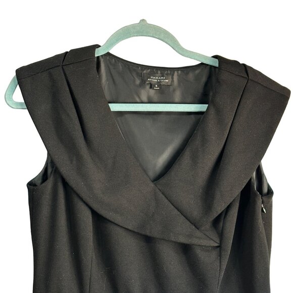 Tahari size 8 black print sleeveless wide collar v neck side zip dress - Picture 3 of 9